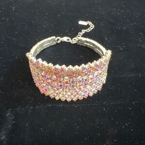 Rhinestone Crystal Encrusted Adjustable Cuff Fashion Glamour Bracelet